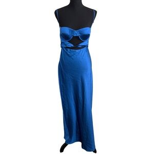 WHOIAM Royal Blue Satin Bustier Cut-Out Maxi Dress 10 Formal Evening Gown Prom